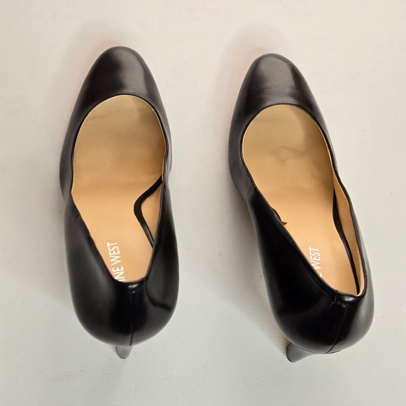 Nine West Handjive Almond Toe Black Leather 4" Pumps Heels Size 10 - Picture 4 of 10